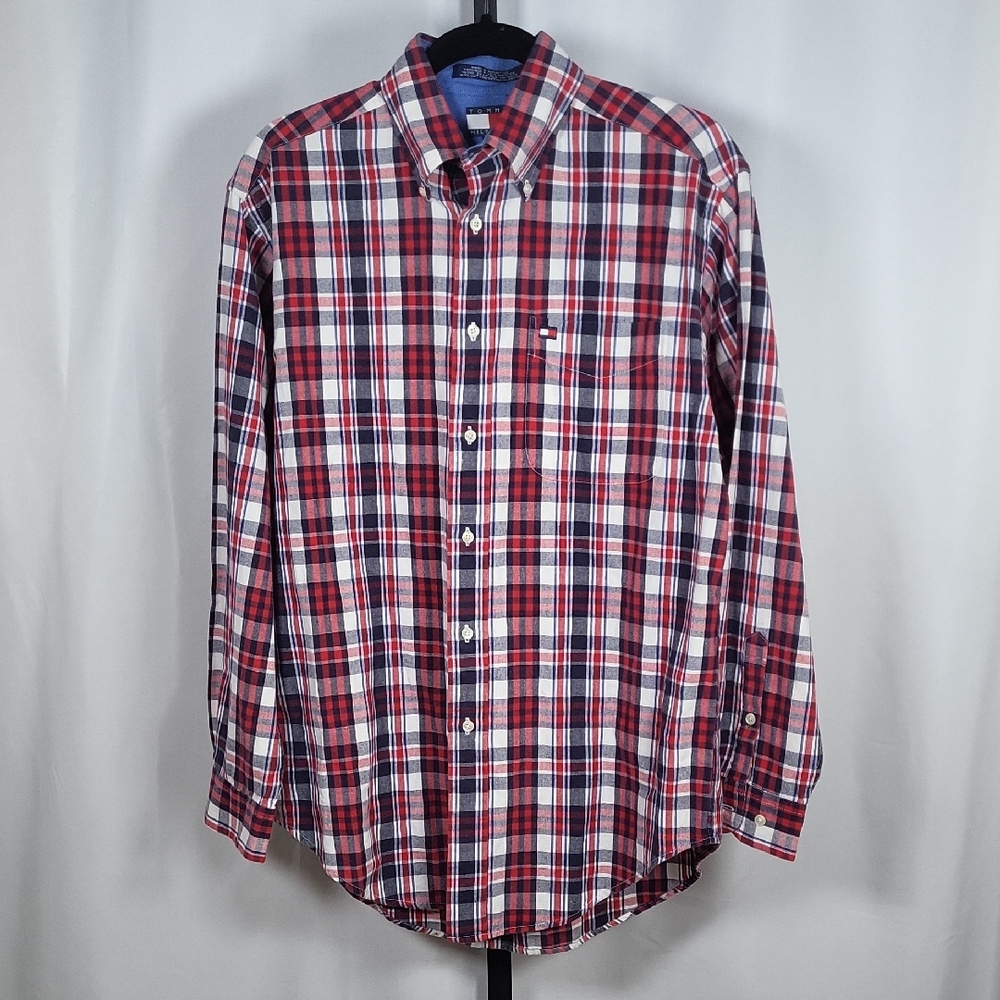 Tommy Hilfiger Red,‎ White & Blue Plaid Long Sleeve Button Down Shirt - SZ S